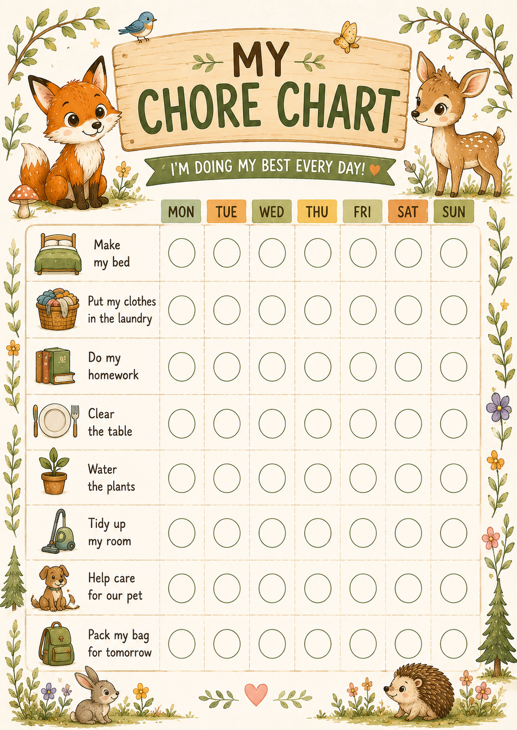 Chore list for kids - printable