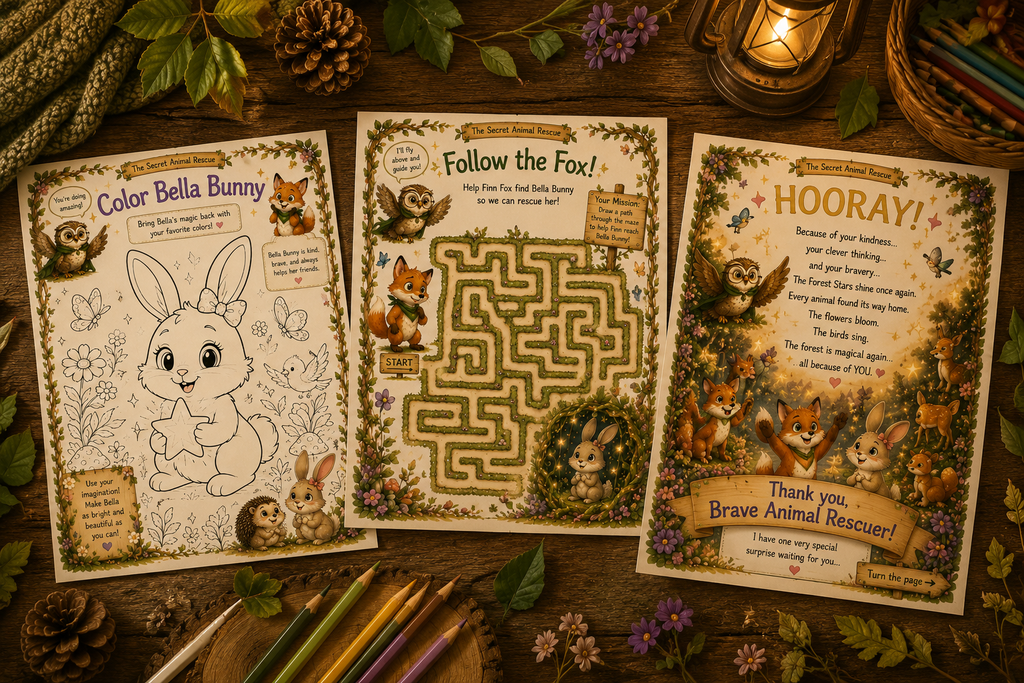 The Secret Animal Rescue - Printable Activity Book - 11 pages